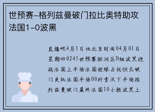 世预赛-格列兹曼破门拉比奥特助攻 法国1-0波黑